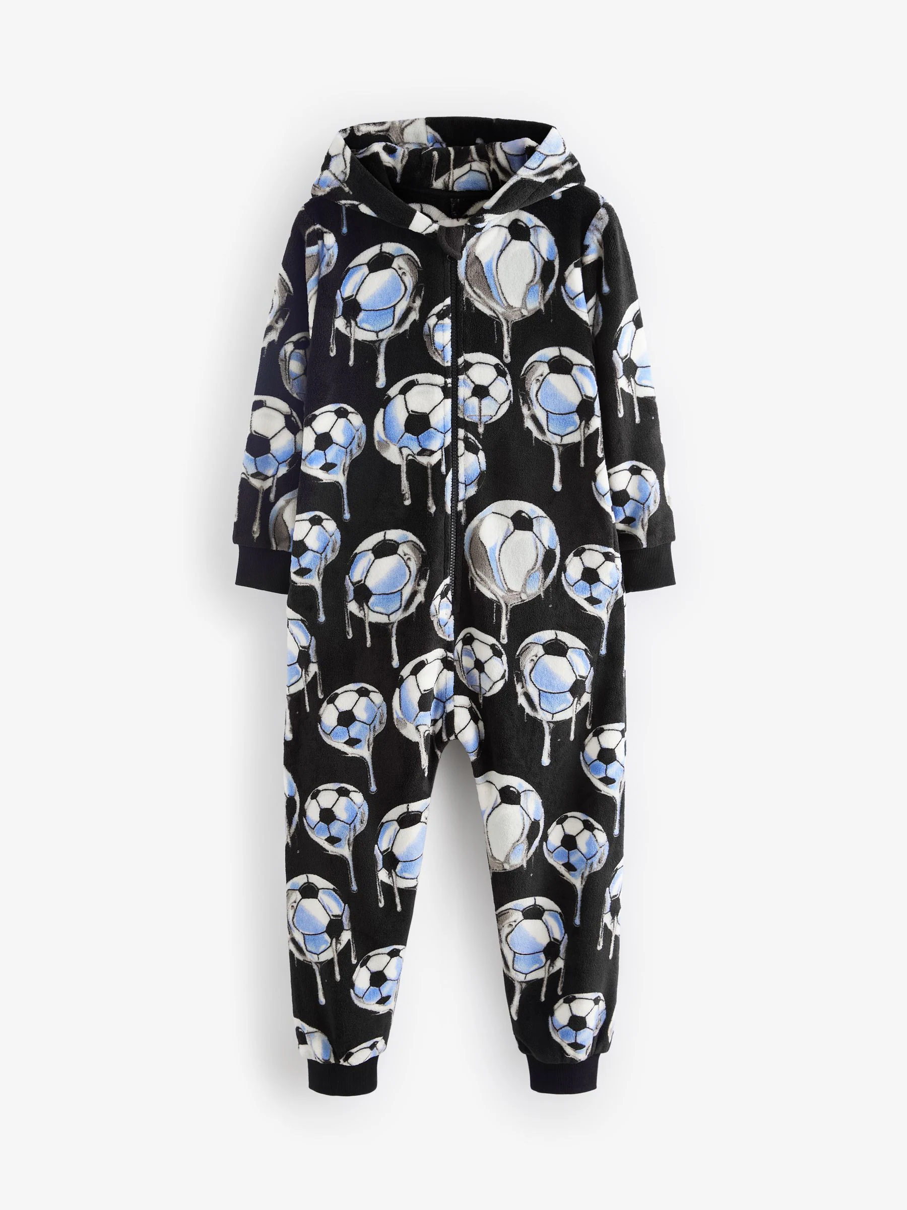Zwart met voetbal - Fleece onesie (3-16 jr)