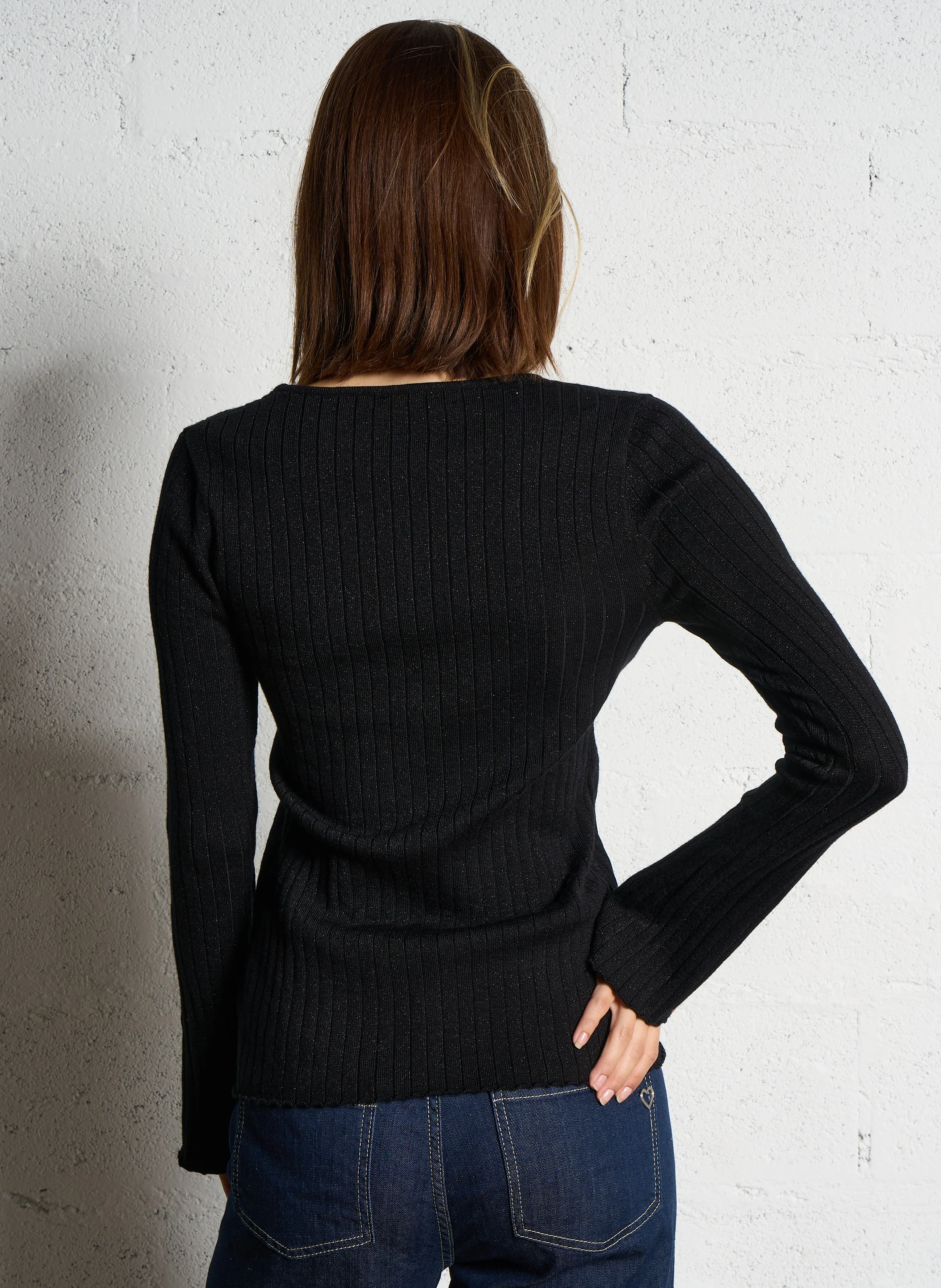 Gilet col V en coton bio mélangé | Noir