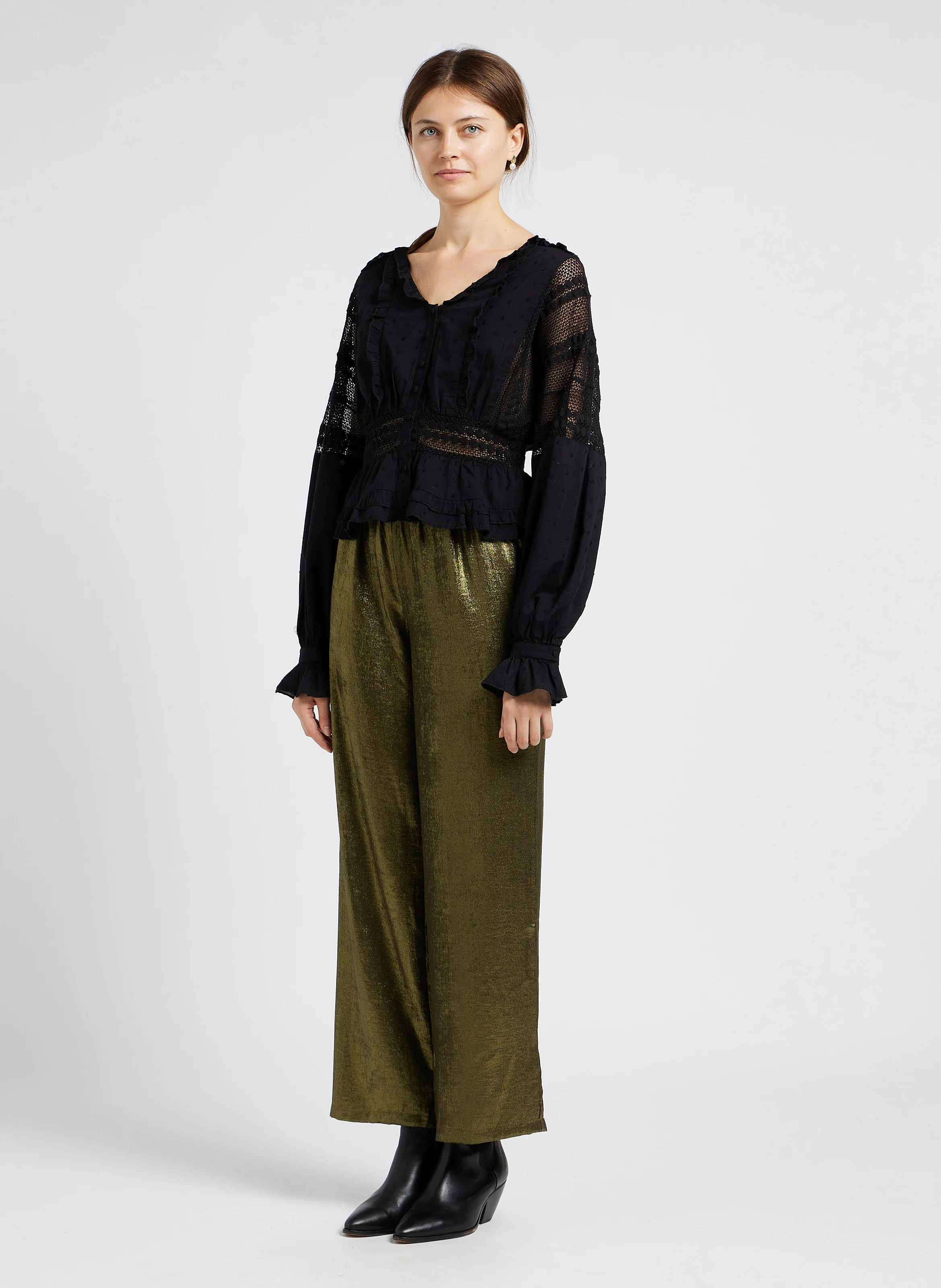 METALLA - Pantalon large satiné| Kaki
