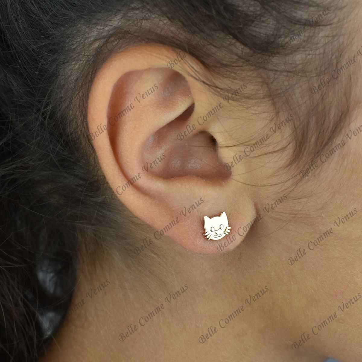 Boucles d'oreilles tête de chat Plaqué OR 750 3 microns