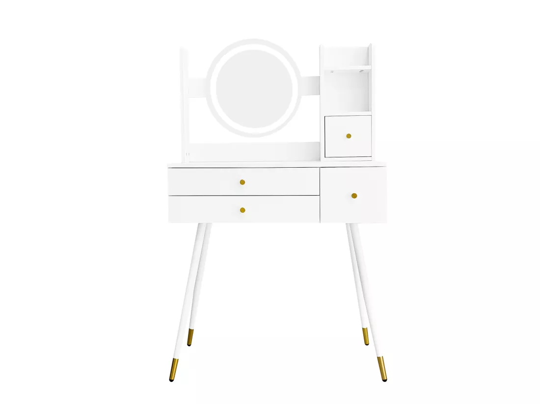 Coiffeuse avec miroir à LEDs - 3 tiroirs spacieux et étagères de rangement - 80 x 40x 130 cm - Bois MDF - Blanc (sans tabouret)