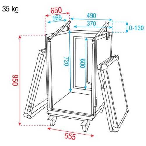 DAP RCA-DD16TOP14 combi flightcase 16u + 12u