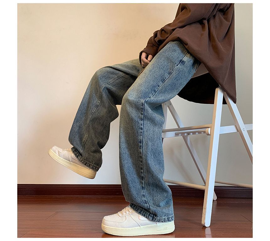 POSI - Mid Rise Washed Wide Leg Jeans