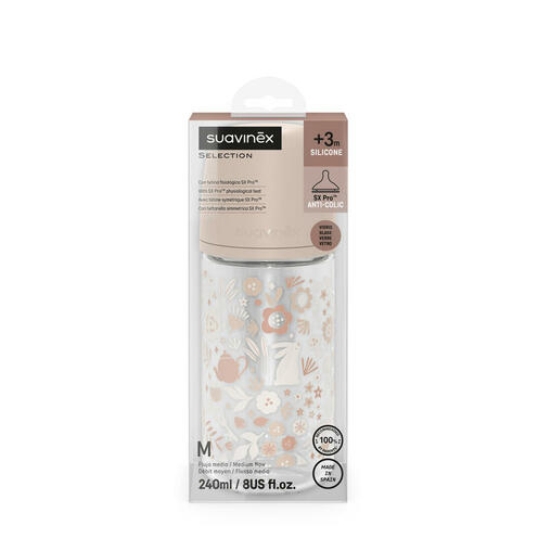 Biberon verre 240ml tétine SXPro M Wonderland Rose - SUAVINEX