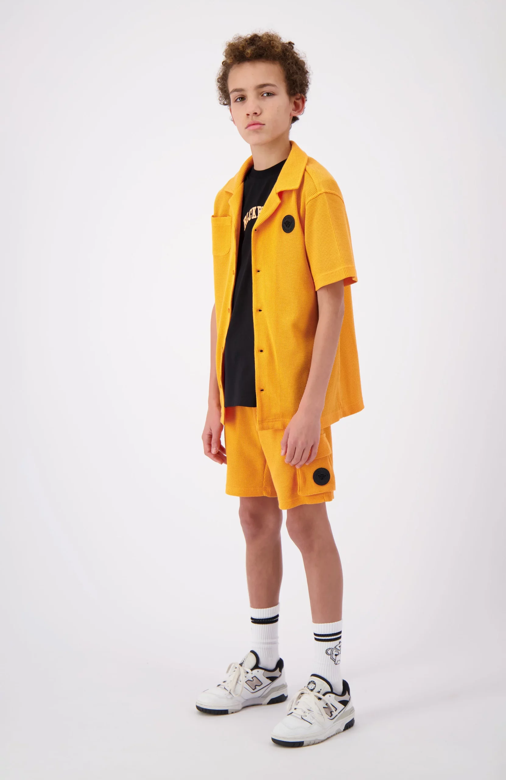 Black Bananas Waffle Shirt Kids Oranje