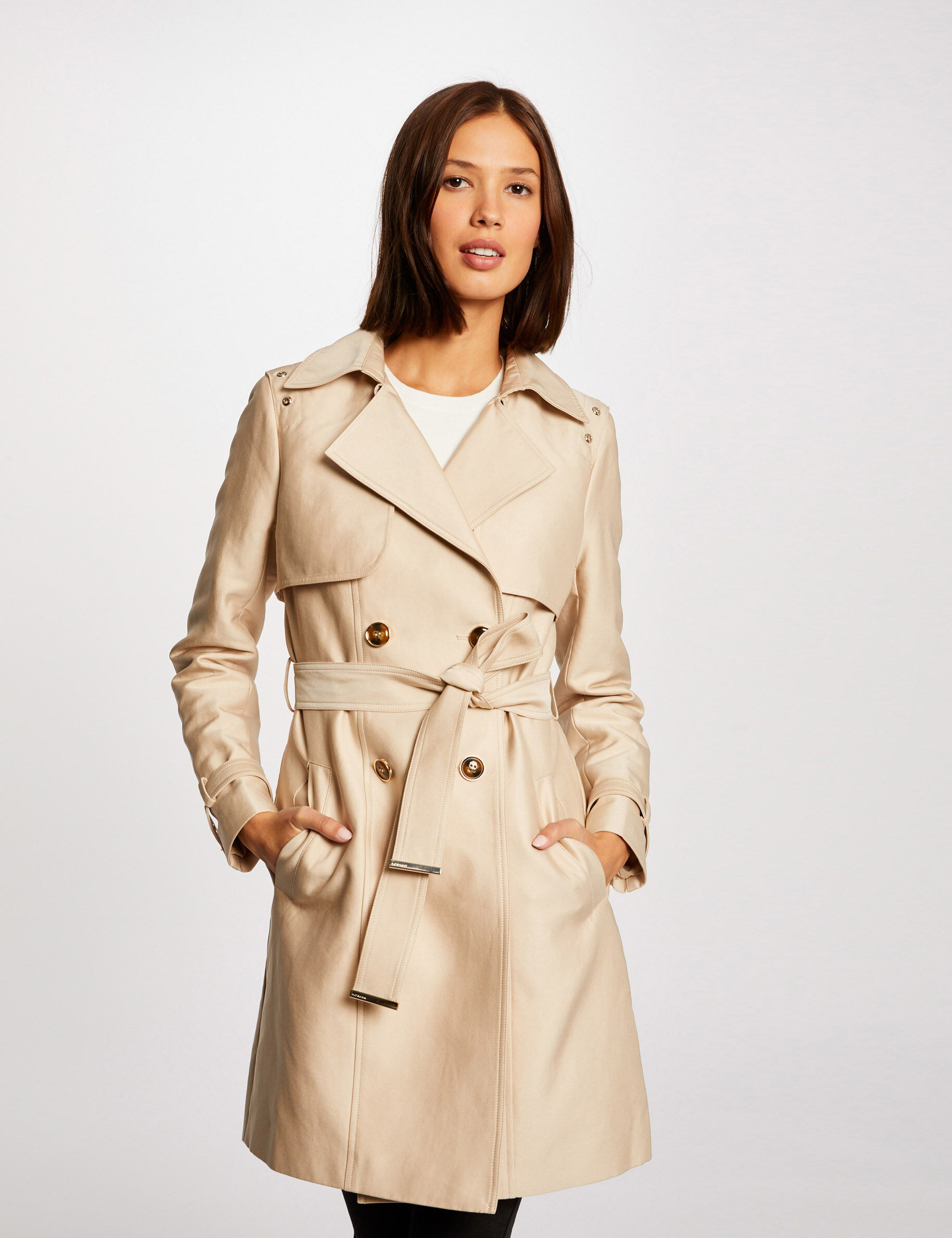 Trench droit ceinturé beige femme - beige