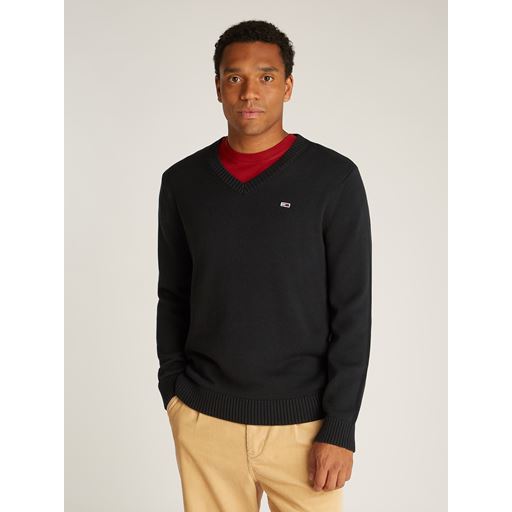 Tommy Jeans Slim Essential Vneck Striktrøje, Black, XL