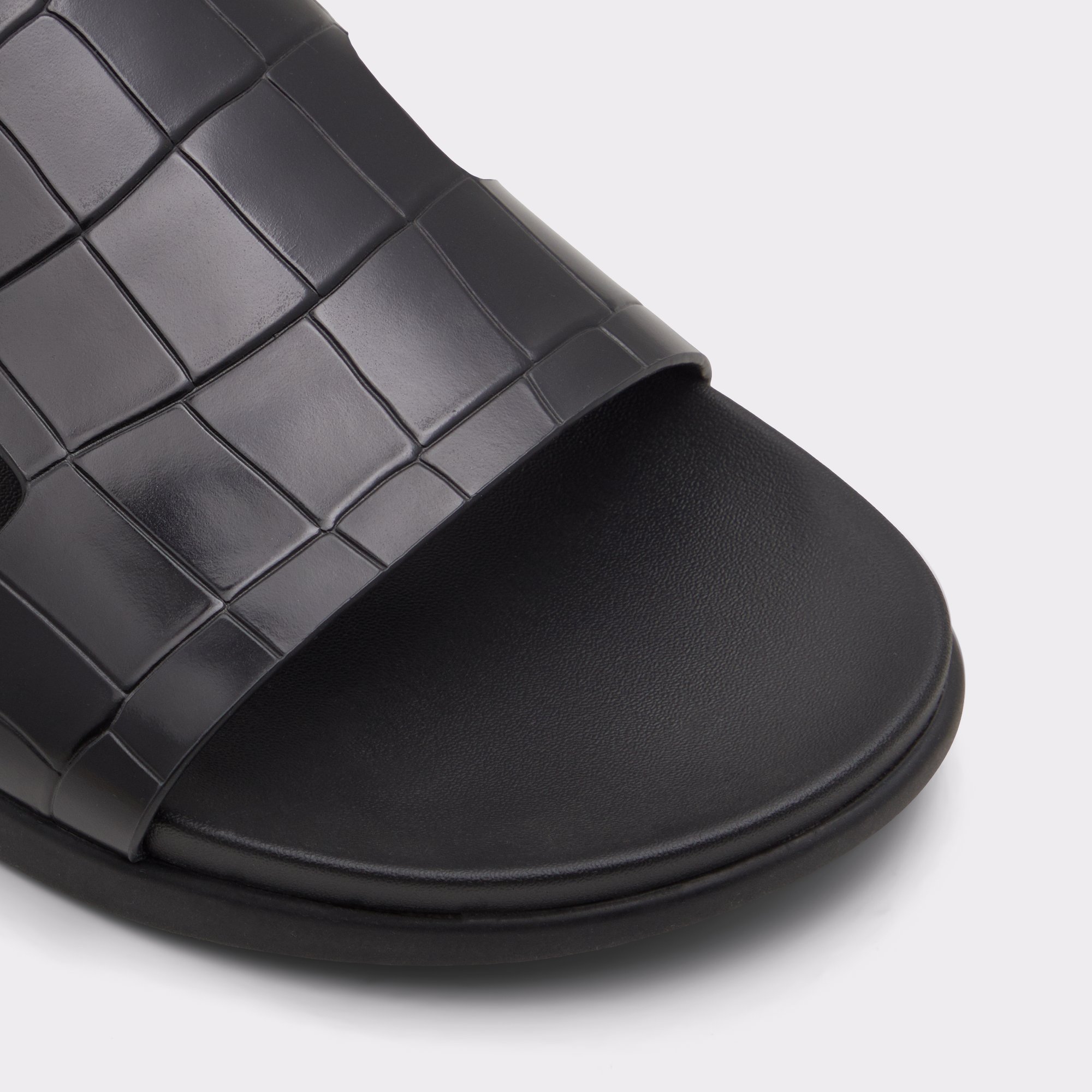 Mondi Black Leather Croco Men Sandals & Slides