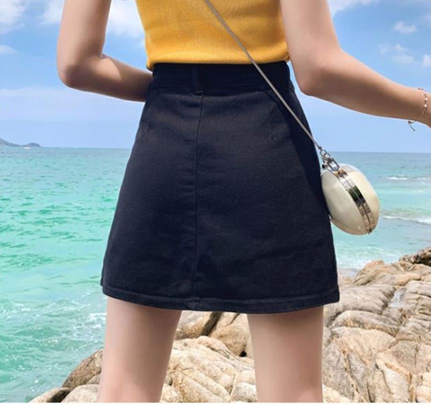 Coline - Hoge taille denim skort met knoopjes