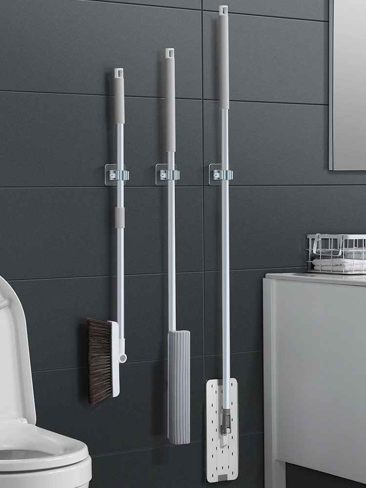 (10er Set) Selbstklebende Schnellspanner Halterung Wand Organizer für Besen / Werkzeug / Mopp - Grau