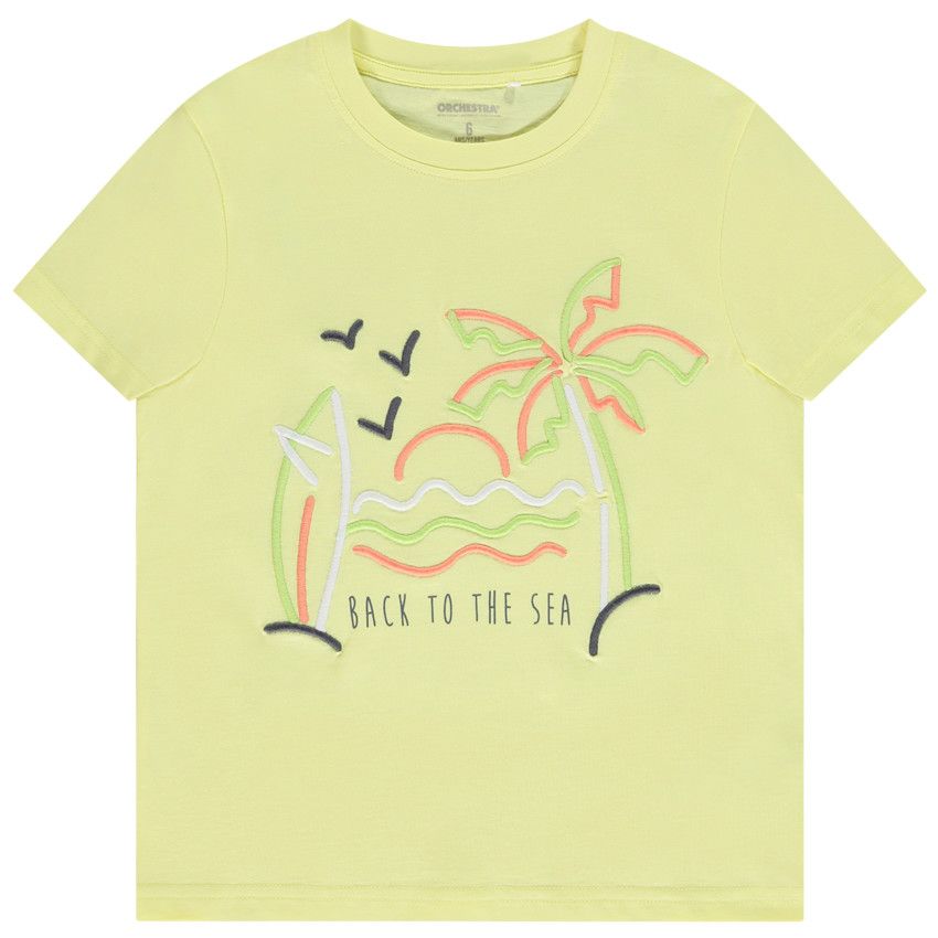 T-shirt manches courtes à broderies 3D pour garçon - Jaune