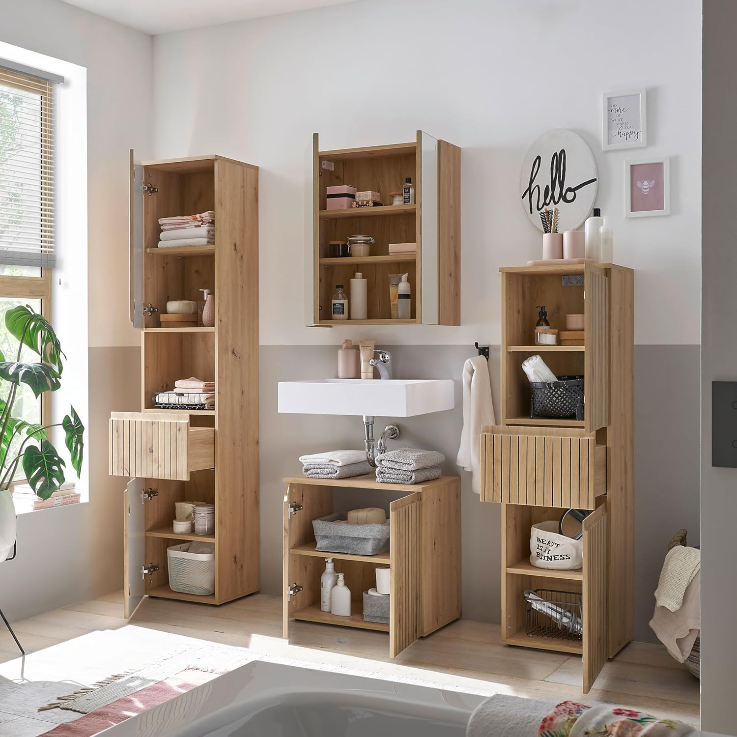 AUSTIN Spiegelschrank Bad in Artisan Eiche Optik FSC-zertifiziert - Badezimmerspiegel Schrank mit viel Stauraum - 60 x 70 x 20 cm (B/H/T)