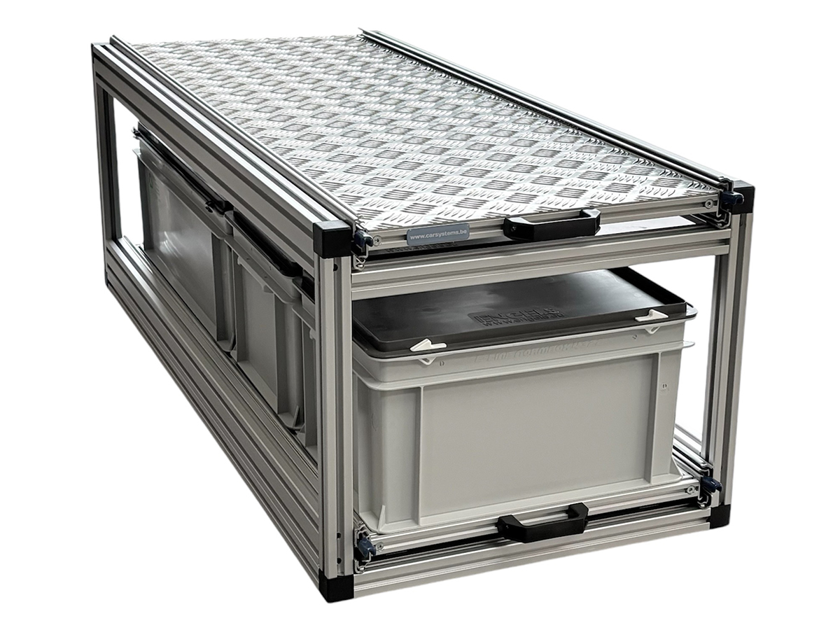 Dubbel schuifframe 120x40 cm - 3 gesloten bakken en traanplaat