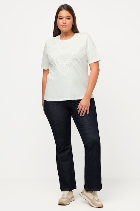 T-Shirt, Zopfmuster, Rundhals, Halbarm, Biobaumwolle