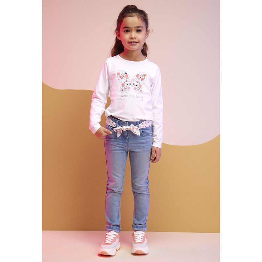 T-shirt manches courtes en jersey avec print fantaisie pour fille - Blanc