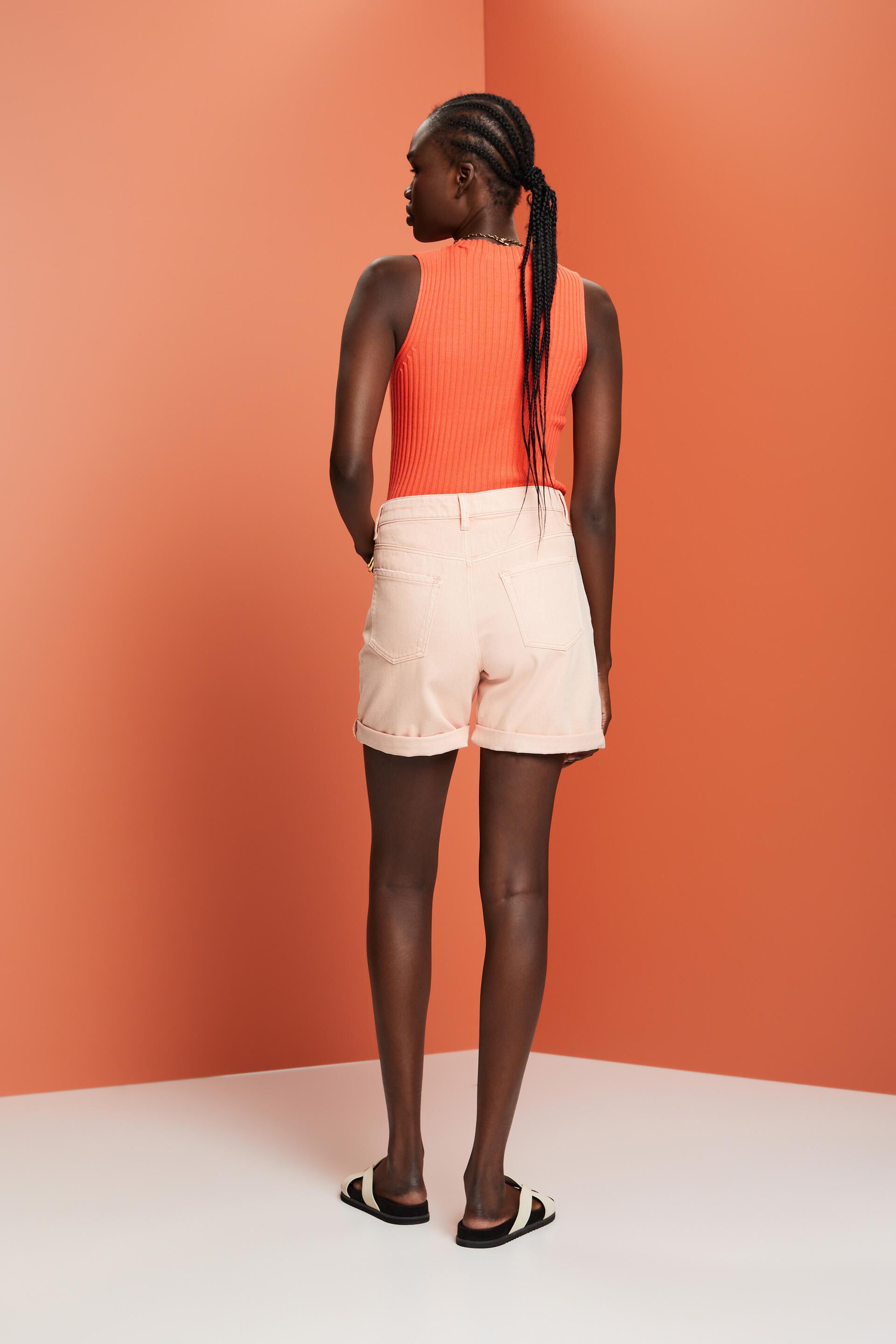 Short en jean à taille haute et bord roulotté