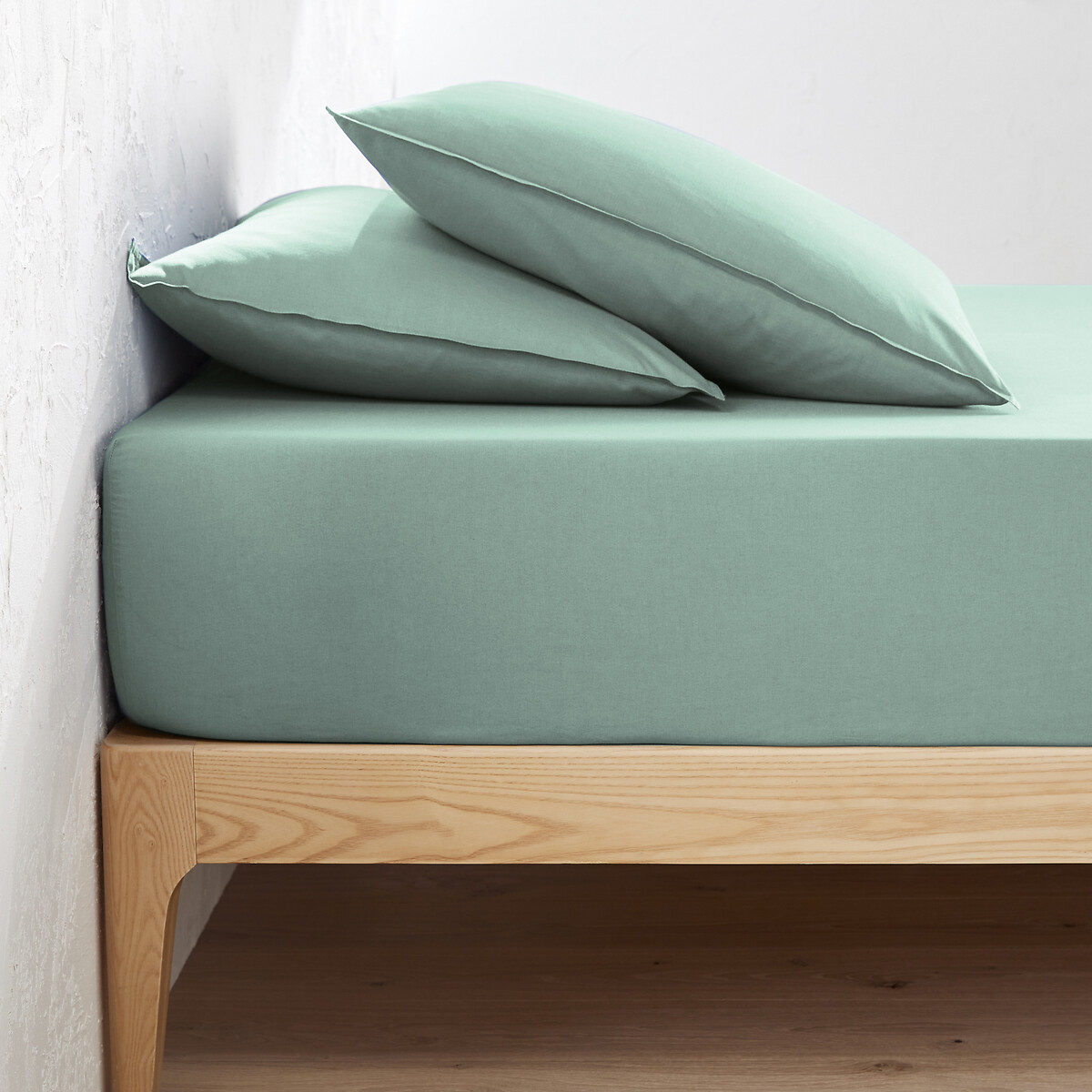 LA REDOUTE INTERIEURS<br>Lençol de baixo liso em algodão lavado, dobra de 30 cm, Scenario