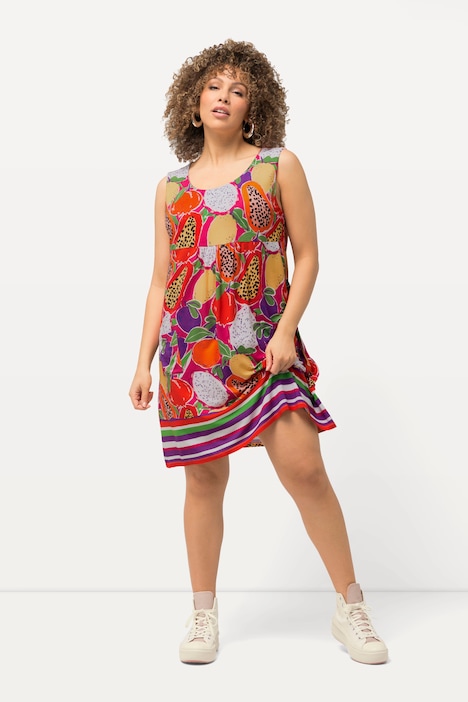 Jerseykleid, Früchte, Rundhals, ärmellos, Taschen