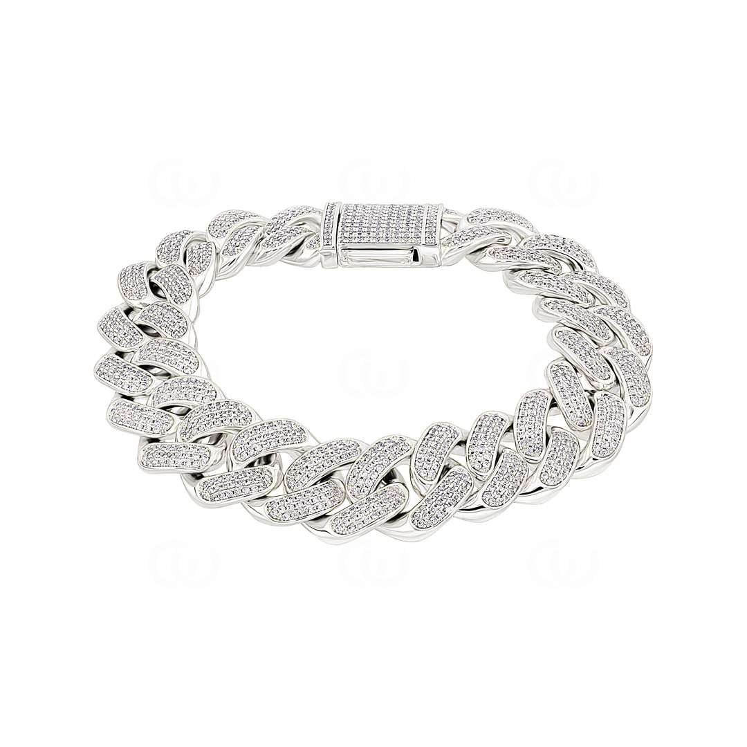 18mm Cuban Link Panzerarmband Weiss vergoldet mit Zirkonia