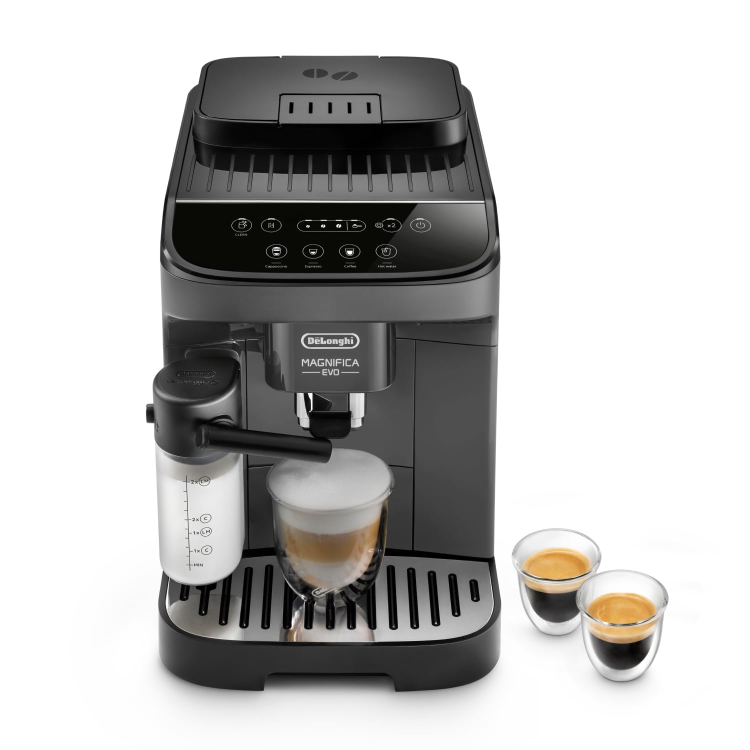De'Longhi Magnifica Evo ECAM292.52.GB, Machine Automatique à Café en Grains, Broyeur Intégré, Panneau de Commande à Icônes Blanc et Noir, Technologie