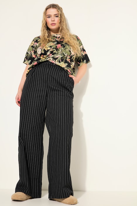 Nadelstreifen-Hose, Wide Legs, High Waist