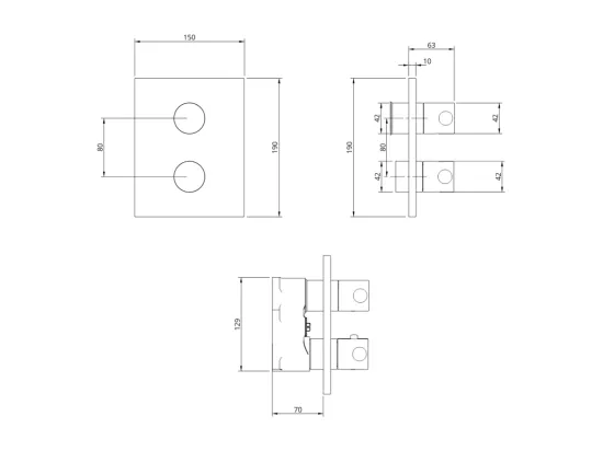 Façade thermostatique 2 voies VILLEROY ET BOCH Universal rectangle Noir mat + corps encastré