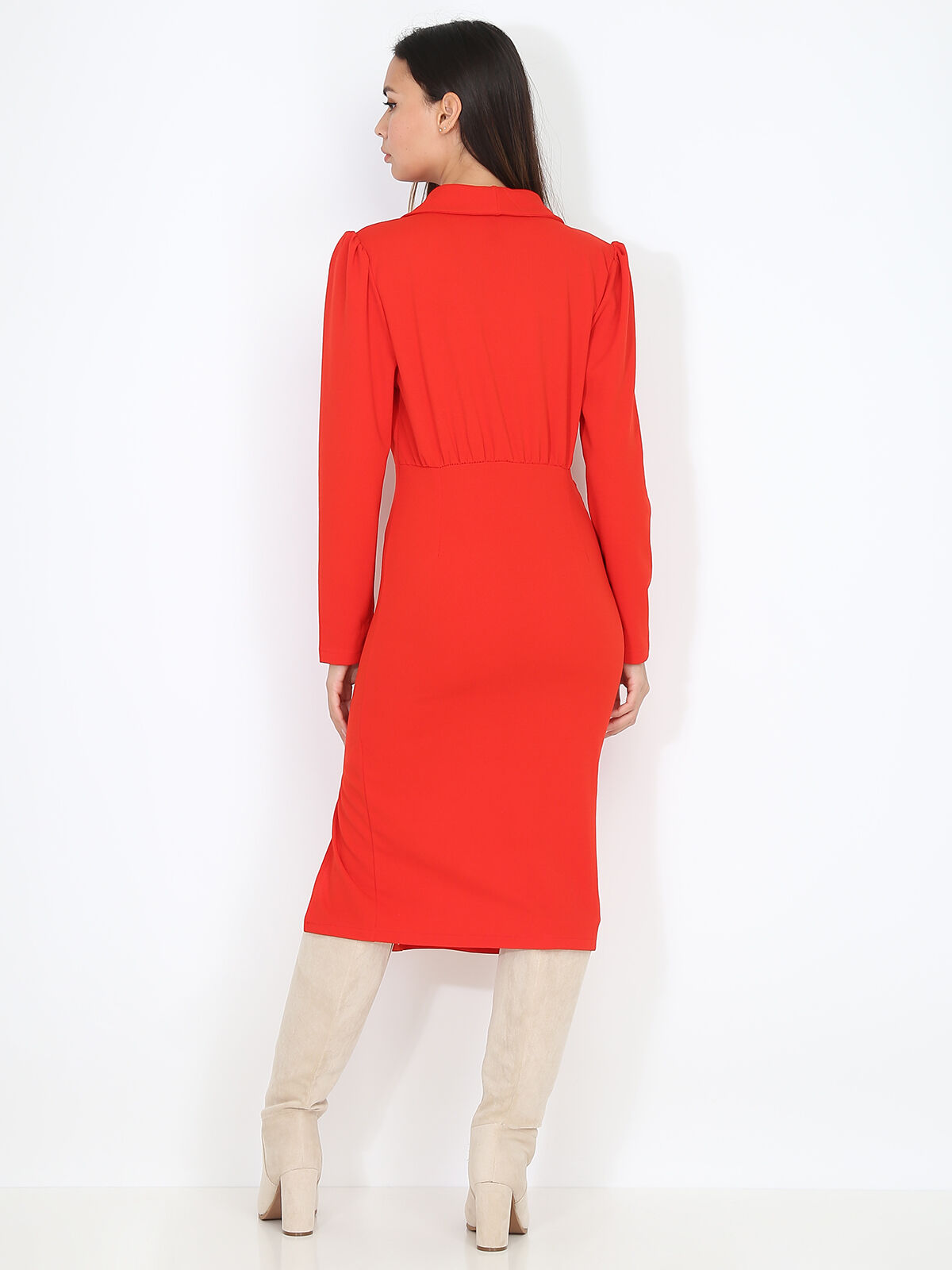 Robe style blazer fendue- Rouge