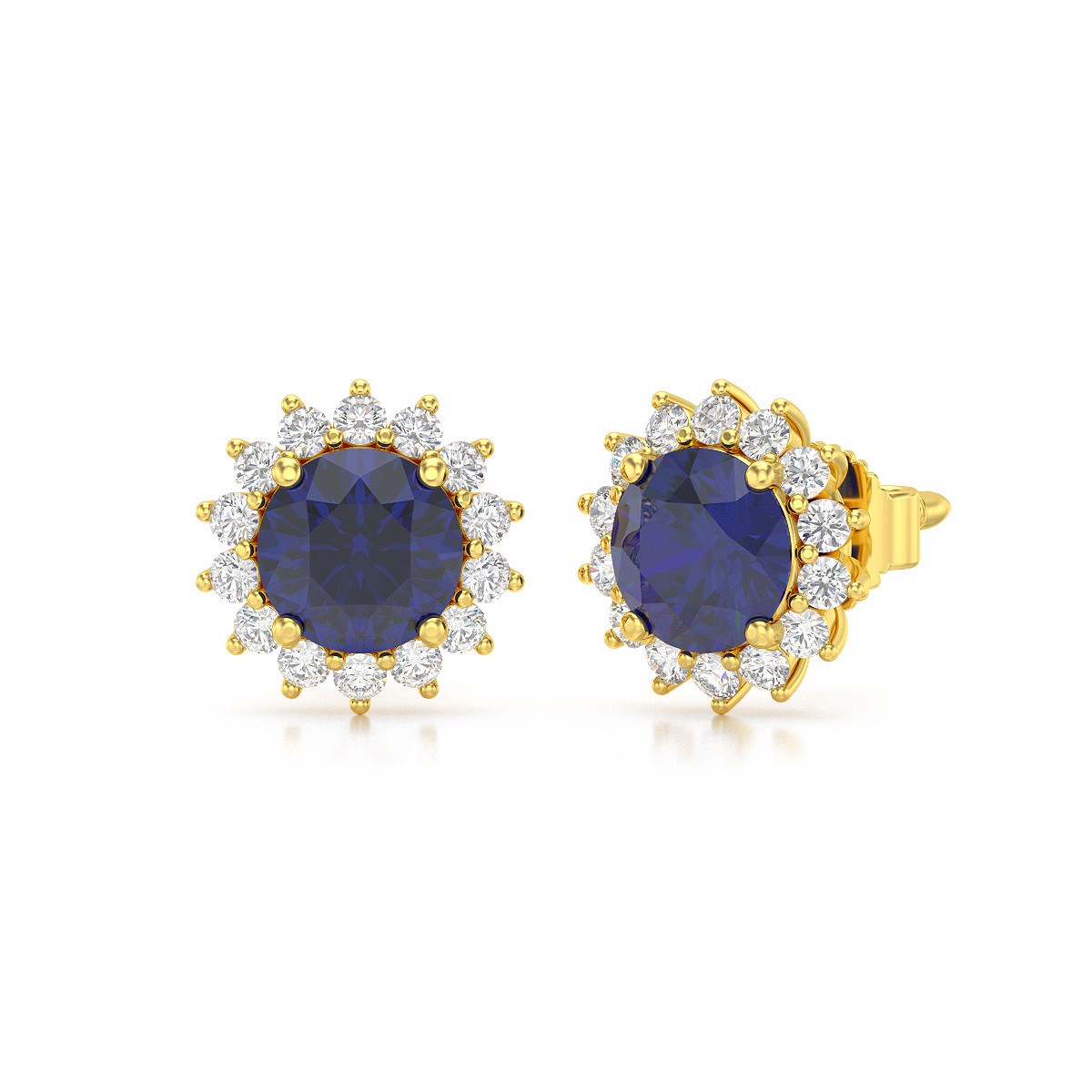 Boucles d'oreilles ADEN Or 585 Jaune Saphir et Diamant 2.61grs
