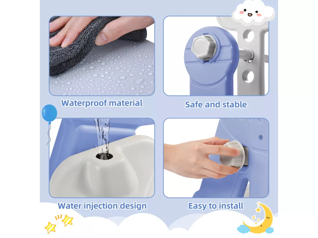 Toboggan pour enfants, aire de jeux pour enfants 4 en 1 avec panier de basket, échelle d'escalade, balançoire de jardin