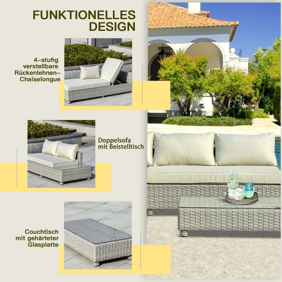 Outsunny Gartenmöbel Set mit Beistelltisch grau