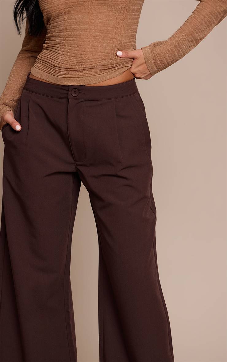 Dark Chocolate Pantalon Large Plissé Ajusté En Tissu Tissé
