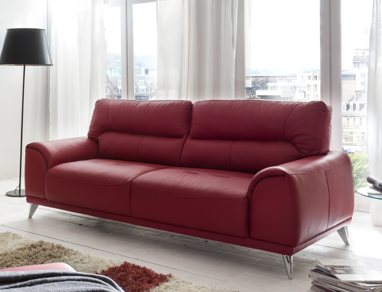 3-Sitzer Sofa - rot - Kunstleder