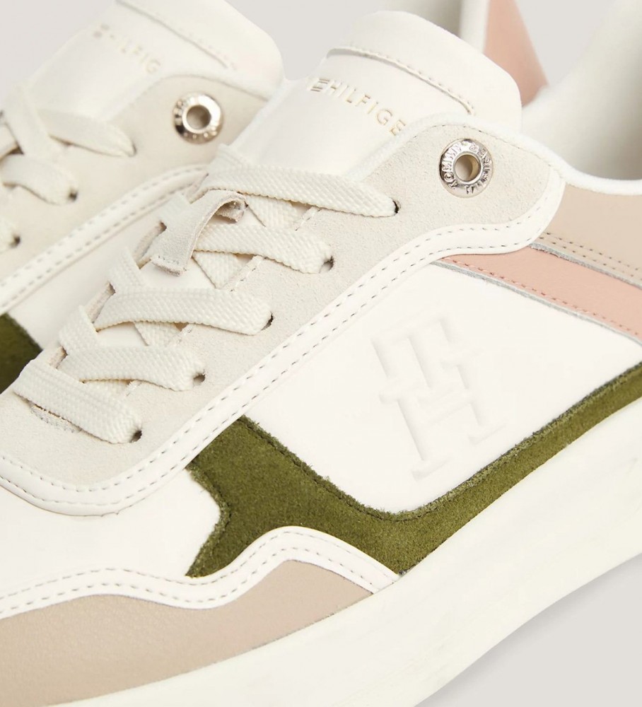 Tênis Tommy Hilfiger Essential Monogram em couro bege