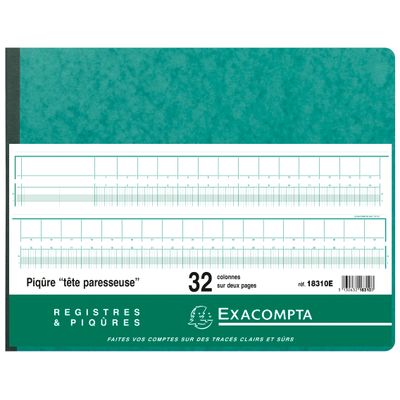 Exacompta - Piqûre à tête paresseuse - 32 colonnes sur 2 pages - 29,7 x 38 cm - 80 pages