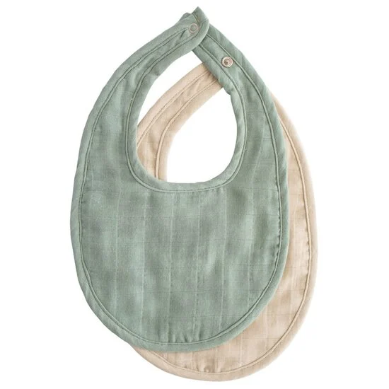 Lot de 2 bavoirs en mousseline   Vert Romarin/Gris        de               mushie