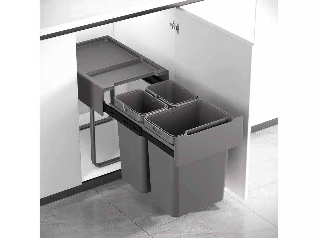 SVITA EMCombo40 Poubelle encastrable 40L (2x10L+20L) 3 compartiments avec couvercle