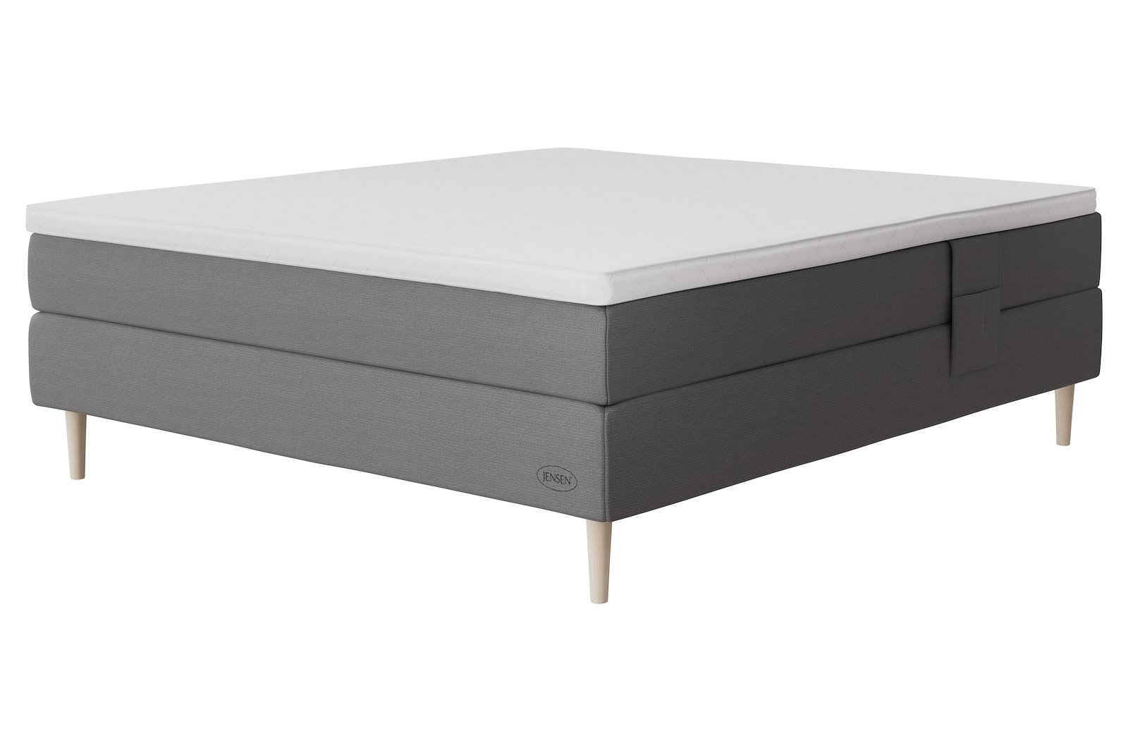 Opal Jubileums-kontinentalseng Tekstil 392 Grå, ekstra fast/ekstra fast, seamless, Sleep II overmadrass og Conic 18 cm hvitvasket ben + støtteben