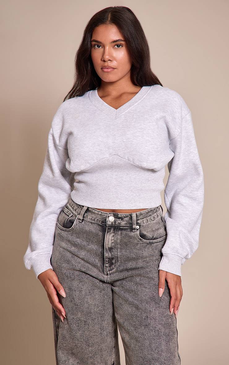Gris Sweatshirt Shape Col V Taille Cintrée