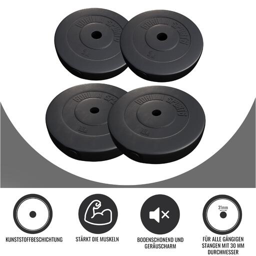 Conjunto de Discos de Peso Esportivos Plastic Gorilla - 2 de 5kg e 2 de 10kg