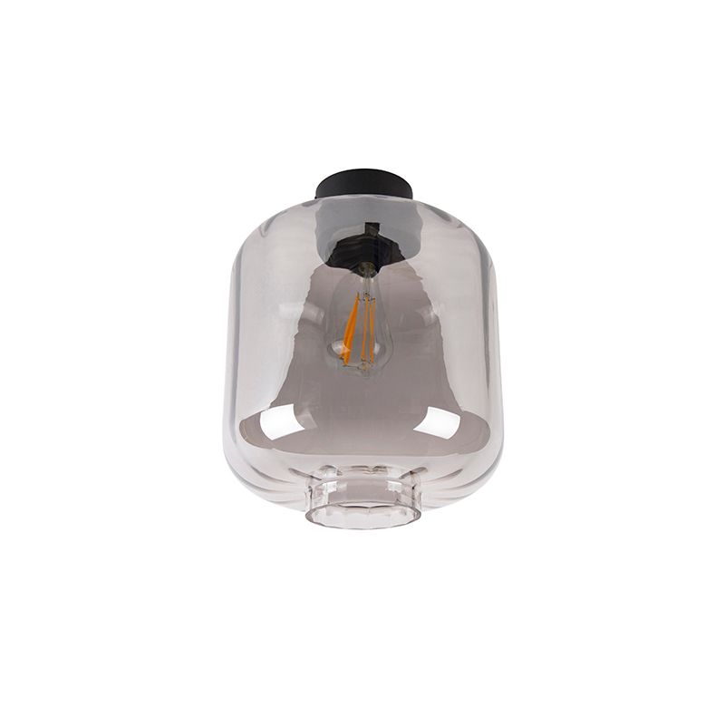 Design plafondlamp zwart met smoke glas - Qara