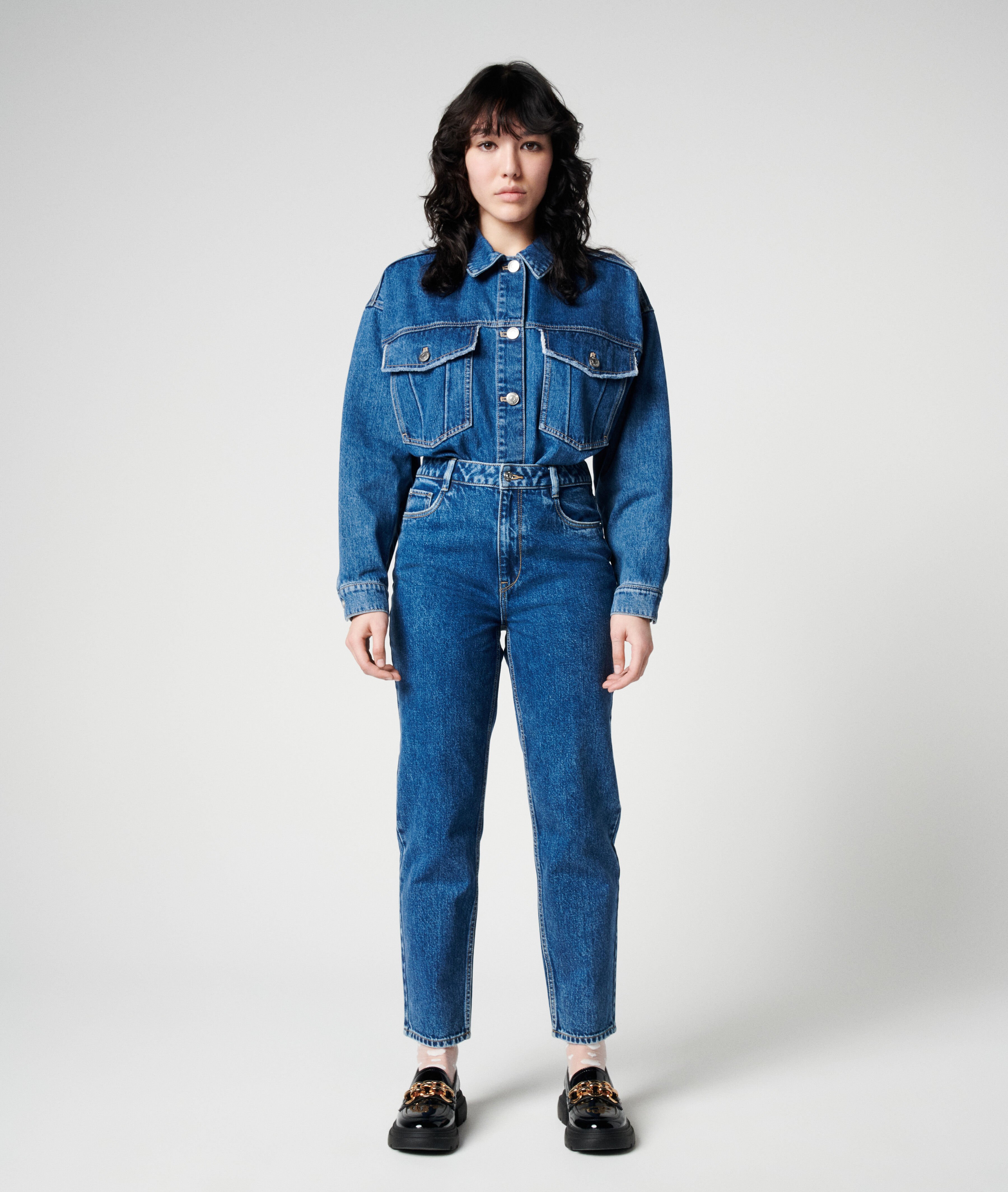 Jean mom taille haute - Bleu