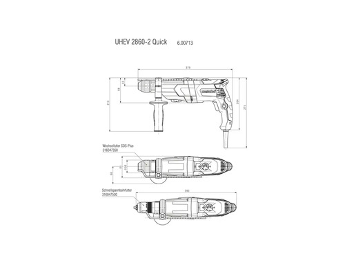 Metabo UHEV 2860-2 Quick Set boor- en beitelhamer inclusief verwisselbare boorkop en 10-delige SDS-plus boor-/beitelset.