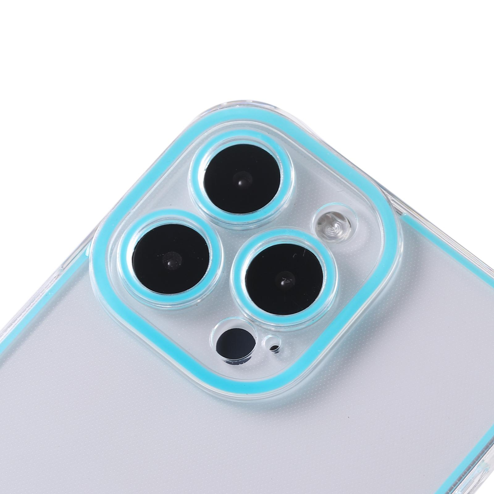 iPhone 14 Pro Gummi Case Hülle mit Fluoreszierendem Rahmen - Blau / Transparent