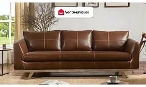 Vente-unique Alegan, 3-Sitzer-Sofa aus Leder, Antik-Optik, Braun