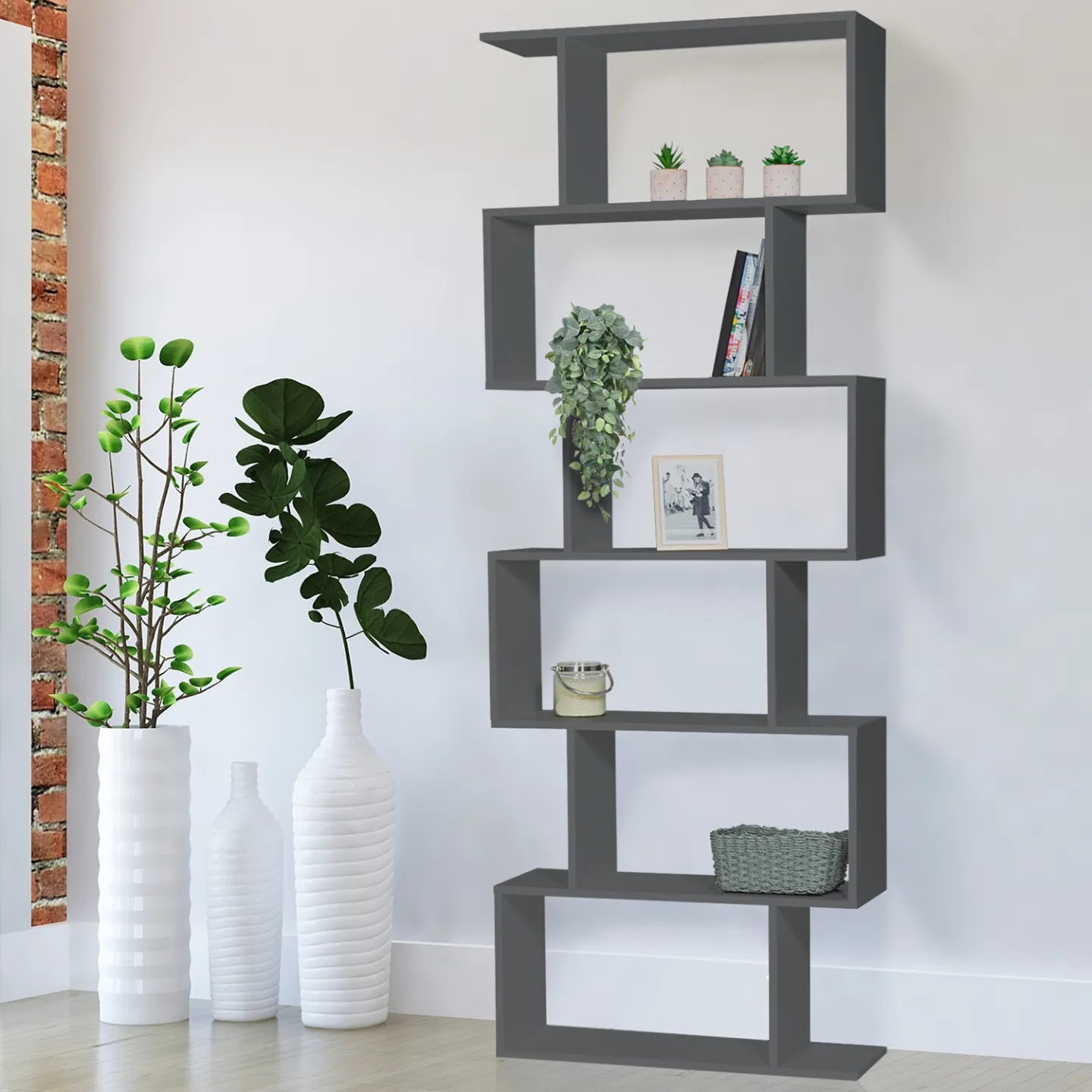 Etagère bibliothèque SOFIA forme S bois gris 189 cm