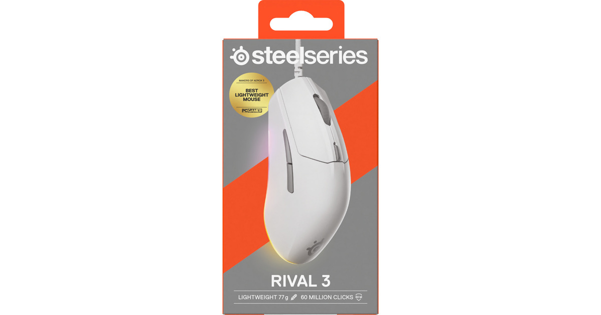 SteelSeriesRival 3 Gen 2 gaming muis  (Wit, 8.500 dpi, RGB)