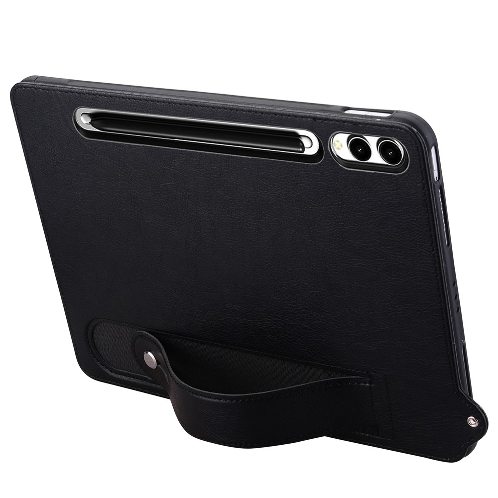 Samsung Galaxy Tab S11 Ultra Leder Hülle mit Handschlaufe - Schwarz