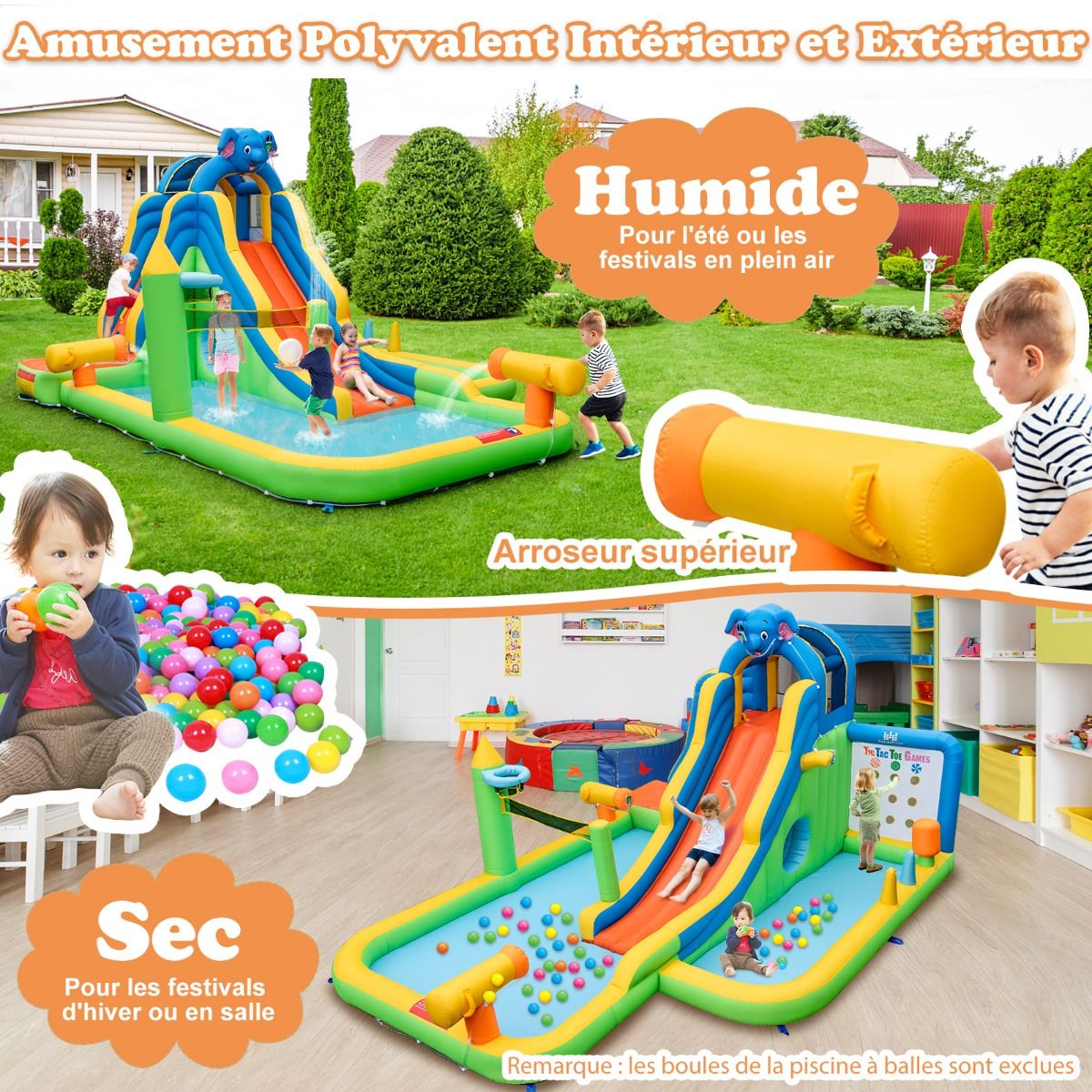 Toboggan Aquatique Gonflable Géant pour Enfants Piscine à Éclaboussures sures Mur D'escalade Canons à Eau Lancer D'anneaux Cerceau (sans Souffleur) Multicolore - Lidl-Manfred