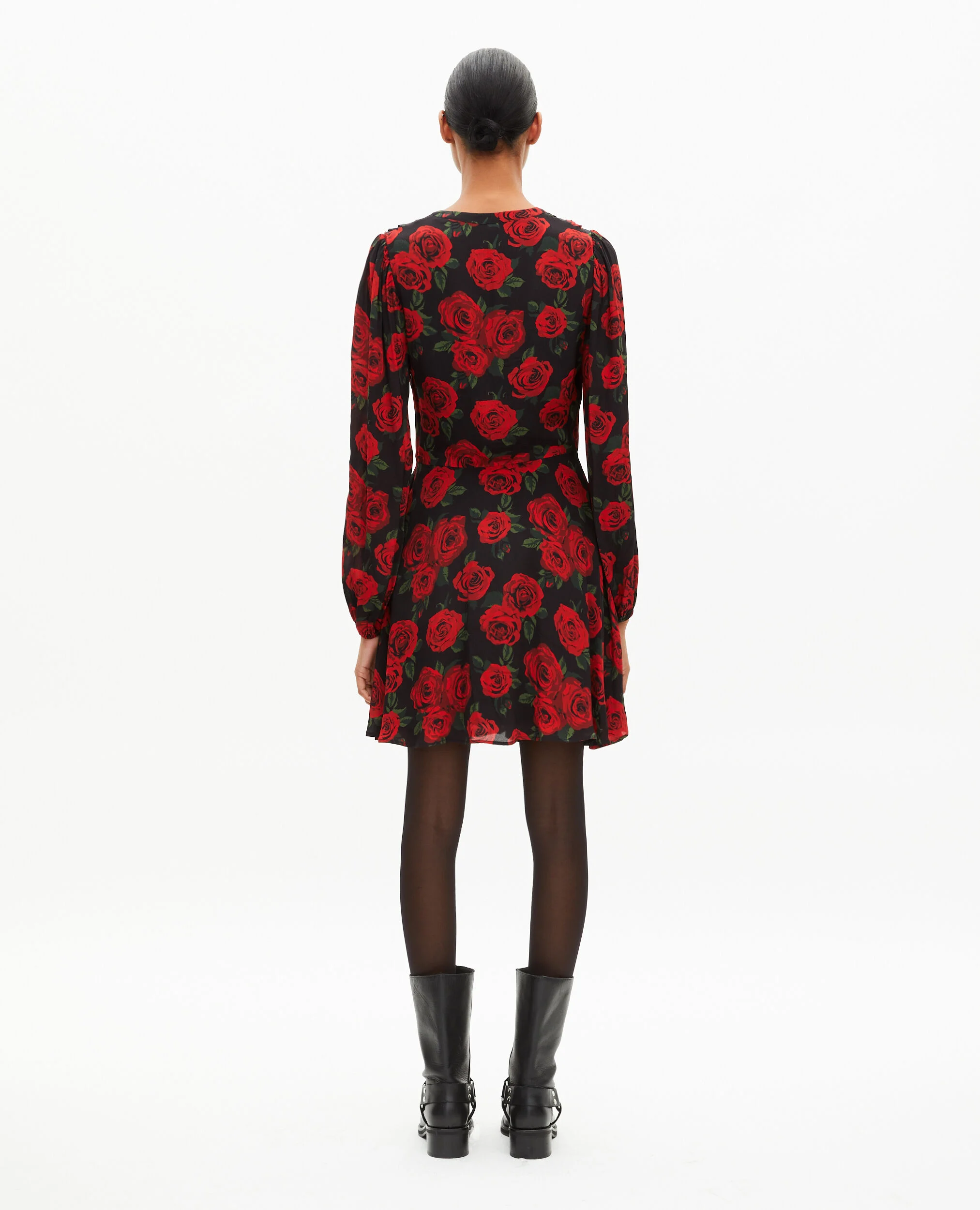 Robe courte imprimé fleuri rouge
