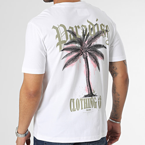 Tee Shirt Oversize Large Paradise Palm Blanc